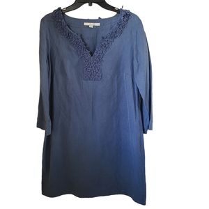 Boden Women’s Size 10 Blue V-neck Silk Linen Blend Short Tunic Dress